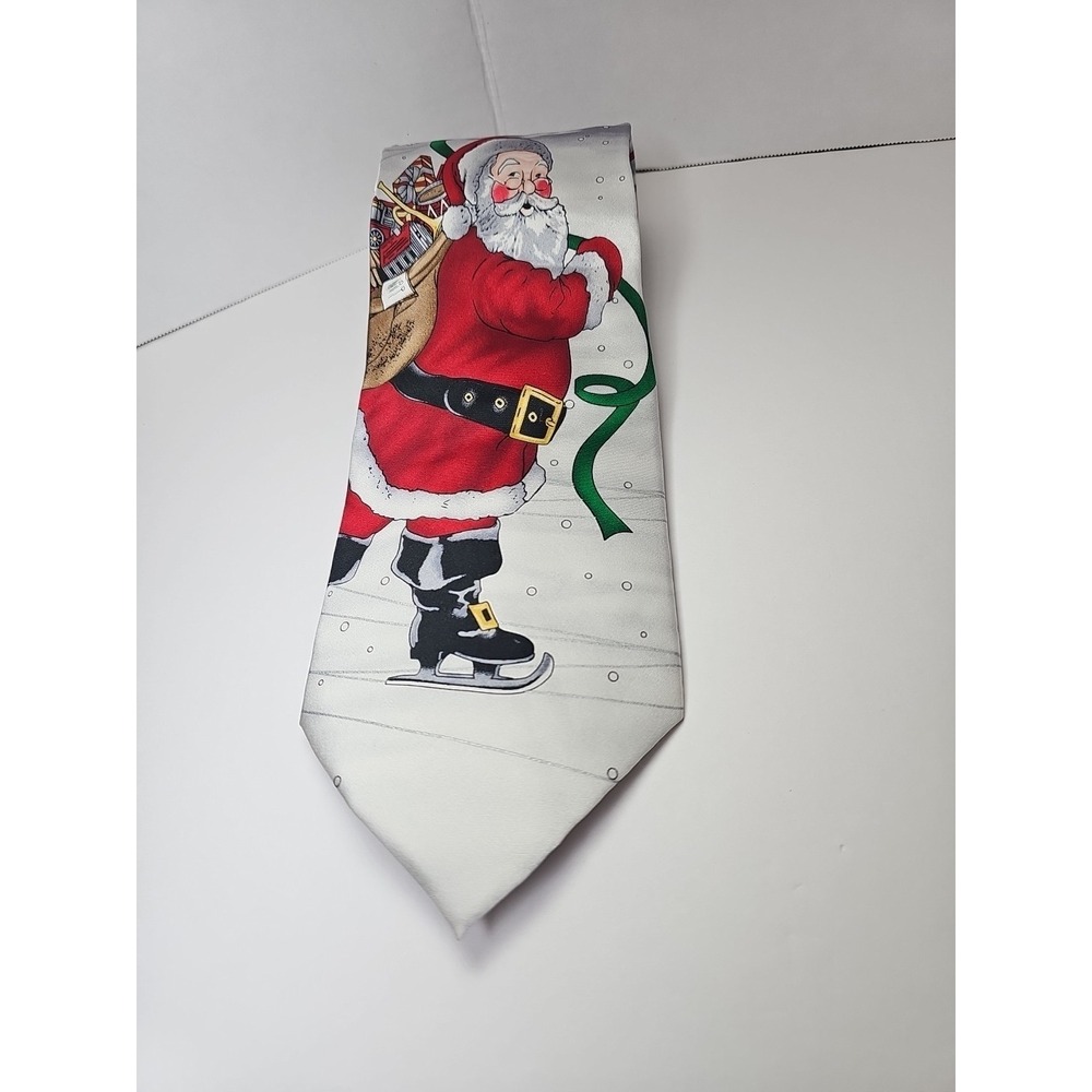 Christmas Tie‎ Santa Ice-skate Snowman Multicolor  100% Silk North Pole Sleigh